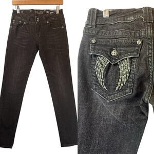 VTG Y2k Miss Me Jeans LowRise Skinny 27x29 (TAG 28) Black Denim Womens Bling
